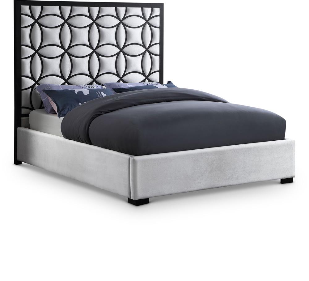 Meridian Furniture - Taj White Velvet Queen Bed - TajWhite-Q veiw 1