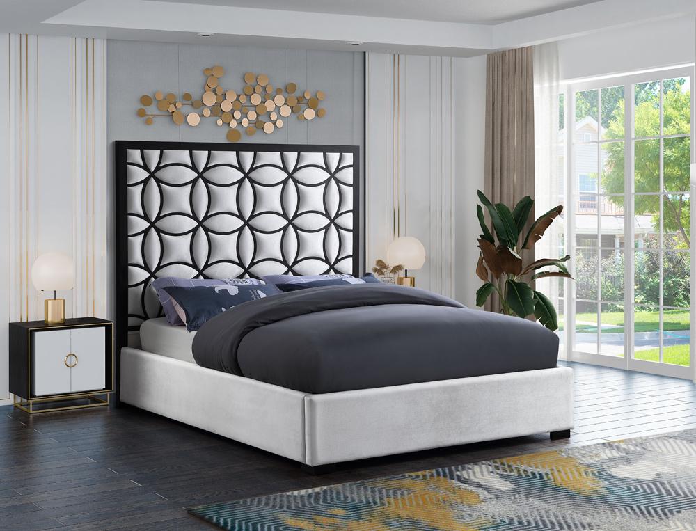 Meridian Furniture - Taj White Velvet Queen Bed - TajWhite-Q veiw 2