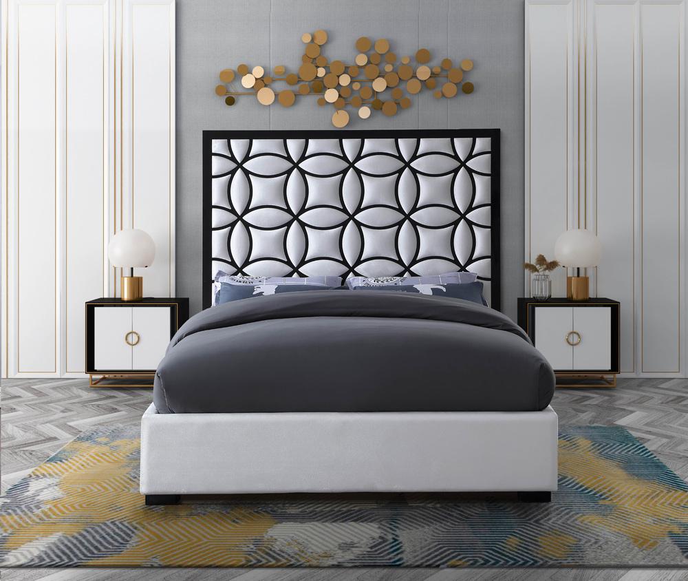 Meridian Furniture - Taj White Velvet Queen Bed - TajWhite-Q veiw 4