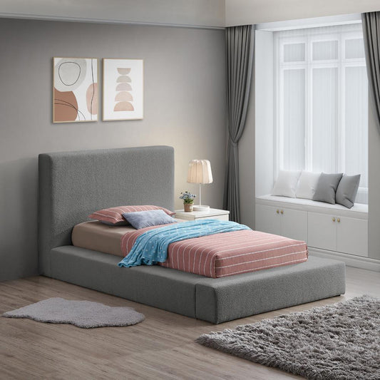 Meridian Furniture - Terra Grey Boucle Fabric Twin Bed - TerraGrey-T veiw 2