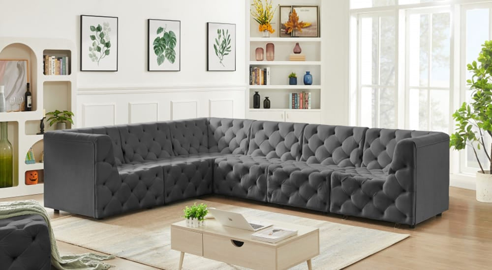 Meridian Furniture - Tuft Grey Velvet Modular Sectional - 6Pc - 680Grey-Sec6A view 8
