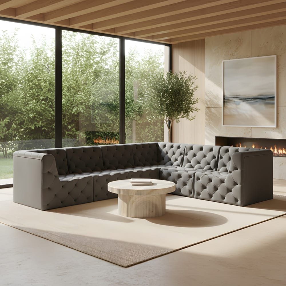 Meridian Furniture - Tuft Grey Velvet Modular Sectional - 6Pc - 680Grey-Sec6A view 9