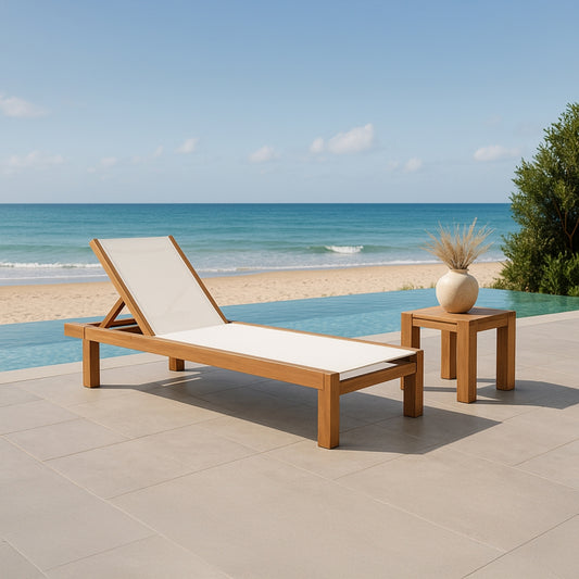 Meridian Furniture - Tulum Off White Water Resistant Fabric Outdoor Patio Lounger - 354White view 2