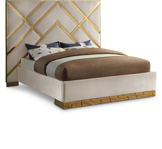 Meridian Furniture - Vector Cream Velvet King Bed - VectorCream-K veiw 1