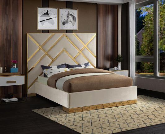 Meridian Furniture - Vector Cream Velvet King Bed - VectorCream-K veiw 2