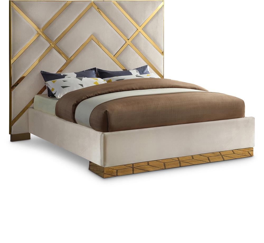 Meridian Furniture - Vector Cream Velvet Queen Bed - VectorCream-Q veiw 1