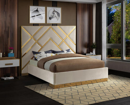 Meridian Furniture - Vector Cream Velvet Queen Bed - VectorCream-Q veiw 2