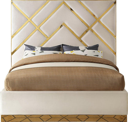 Meridian Furniture - Vector Cream Velvet Queen Bed - VectorCream-Q veiw 3
