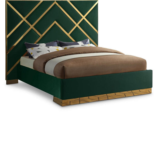 Meridian Furniture - Vector Green Velvet Queen Bed - VectorGreen-Q veiw 1