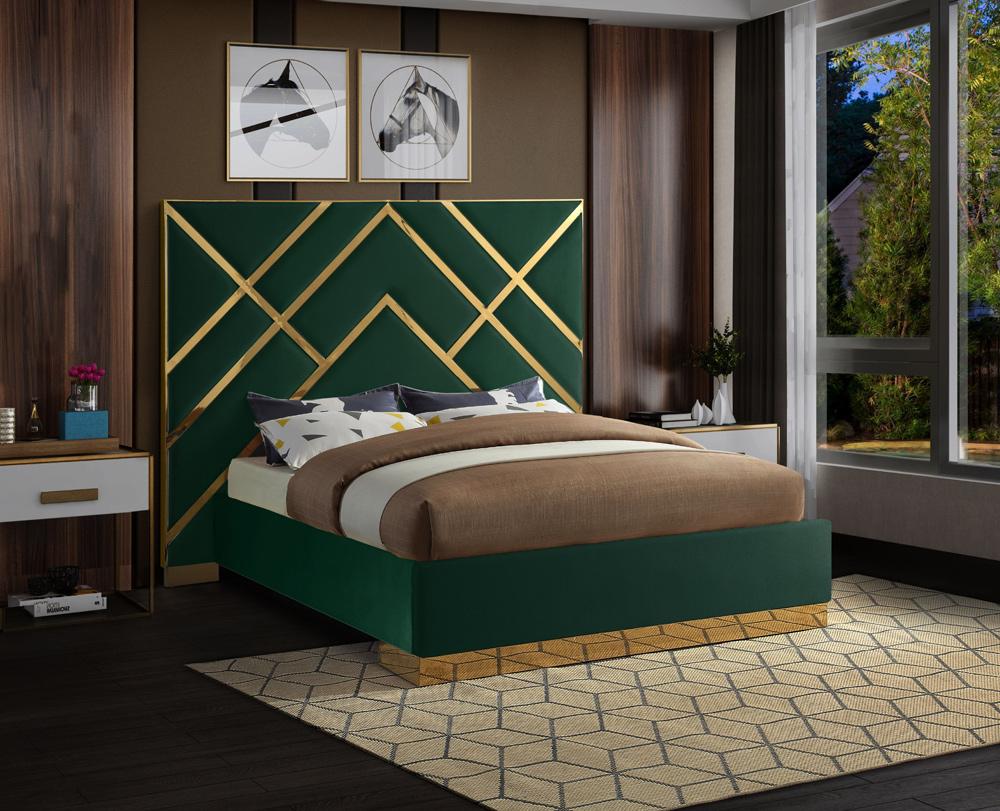 Meridian Furniture - Vector Green Velvet Queen Bed - VectorGreen-Q veiw 2