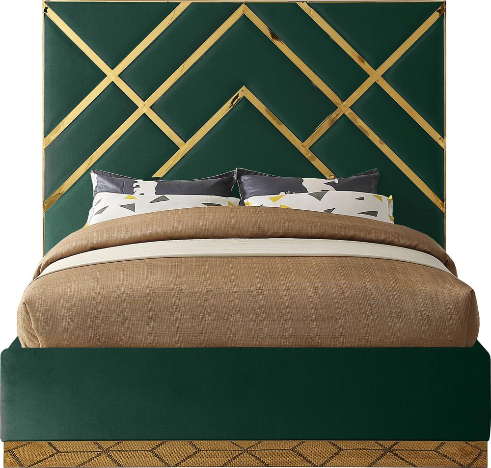 Meridian Furniture - Vector Green Velvet Queen Bed - VectorGreen-Q veiw 3
