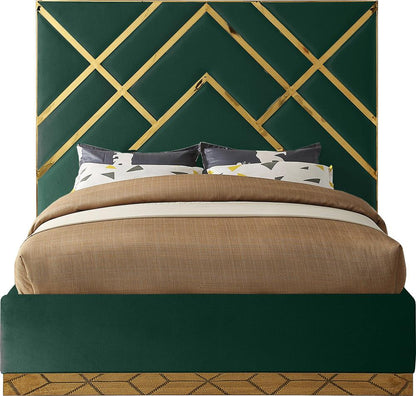 Meridian Furniture - Vector Green Velvet Queen Bed - VectorGreen-Q veiw 3