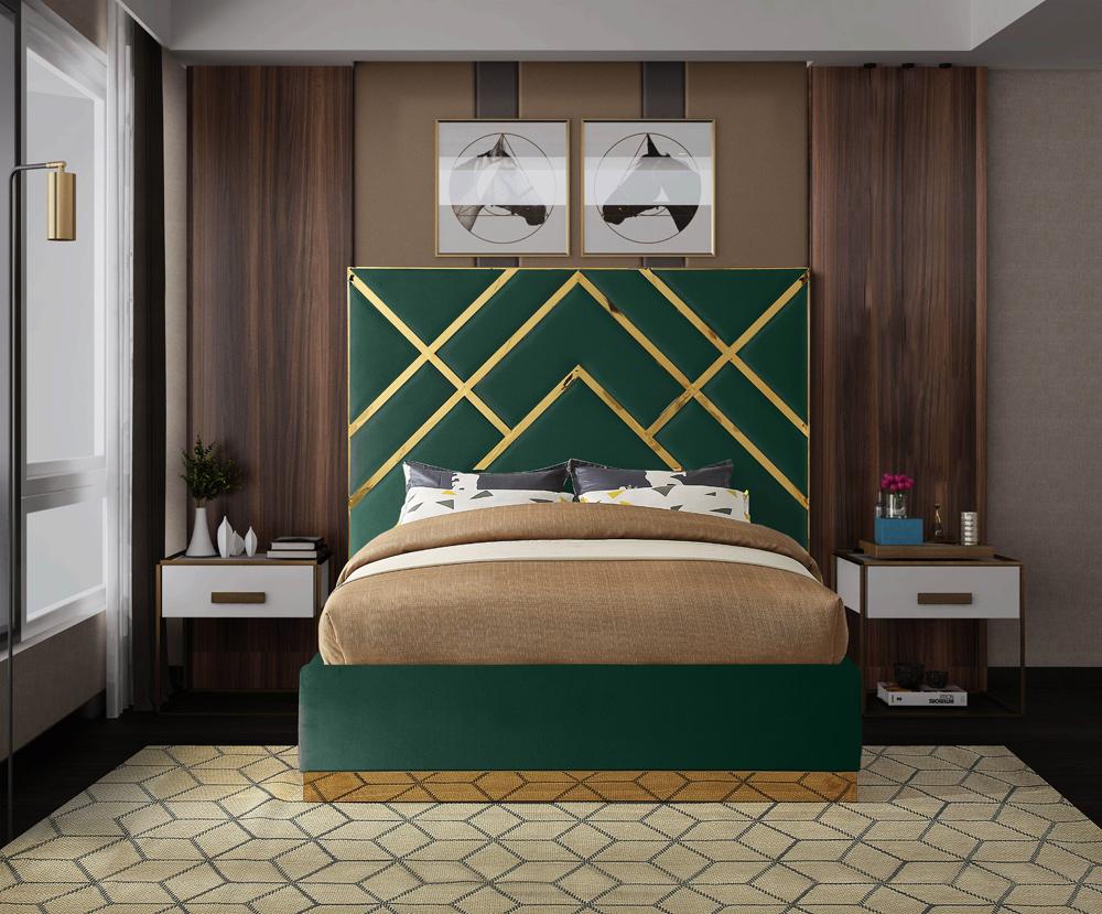 Meridian Furniture - Vector Green Velvet Queen Bed - VectorGreen-Q veiw 4