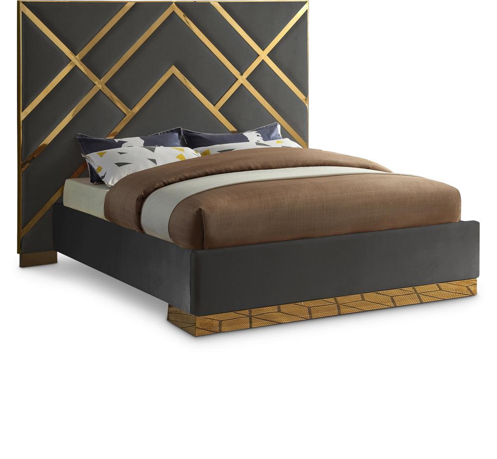 Meridian Furniture - Vector Grey Velvet King Bed - VectorGrey-K veiw 1
