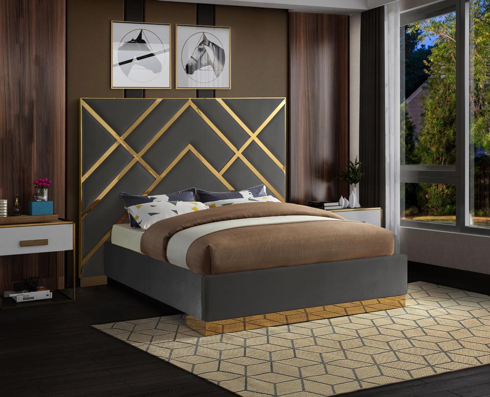 Meridian Furniture - Vector Grey Velvet King Bed - VectorGrey-K veiw 2