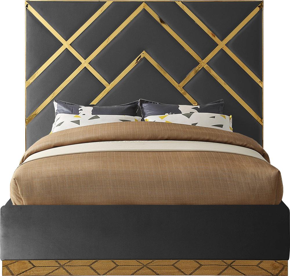 Meridian Furniture - Vector Grey Velvet King Bed - VectorGrey-K veiw 3