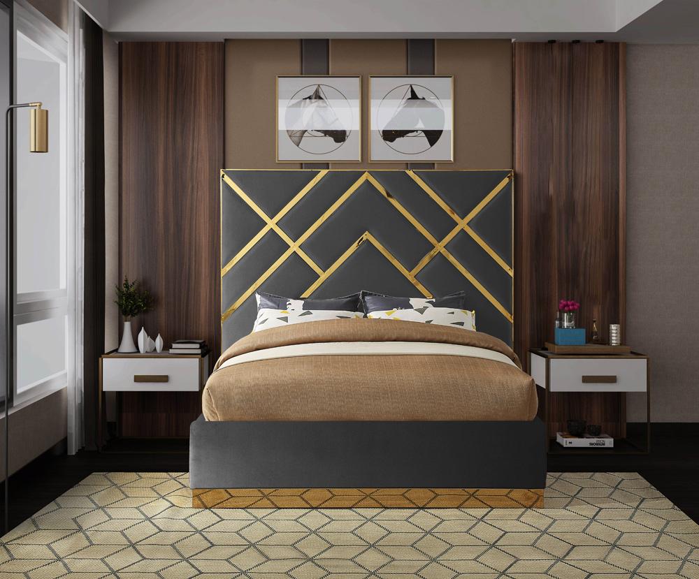 Meridian Furniture - Vector Grey Velvet King Bed - VectorGrey-K veiw 4