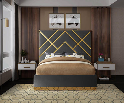 Meridian Furniture - Vector Grey Velvet King Bed - VectorGrey-K veiw 4