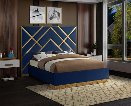 Meridian Furniture - Vector Navy Velvet King Bed - VectorNavy-K veiw 2