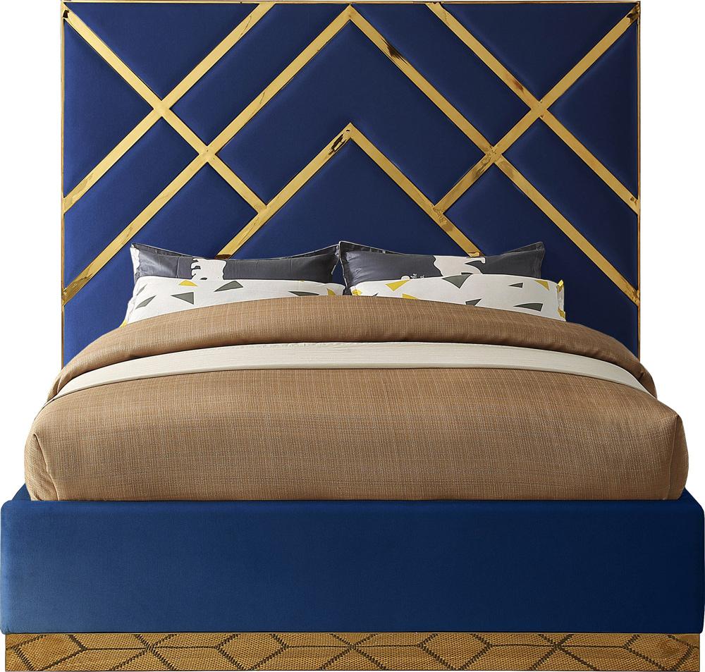 Meridian Furniture - Vector Navy Velvet King Bed - VectorNavy-K veiw 3
