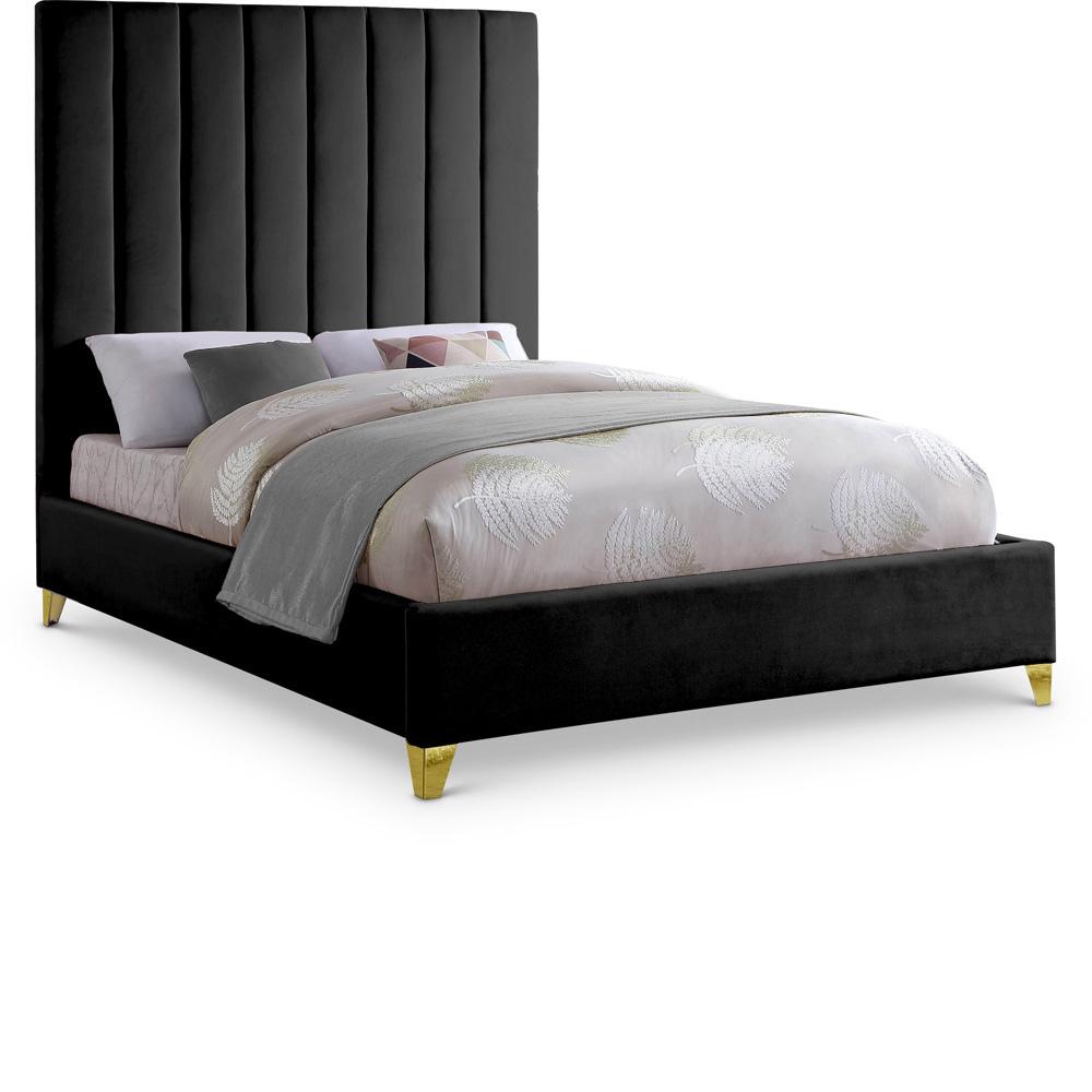 Meridian Furniture - Via Black Velvet Full Bed - ViaBlack-F veiw 1
