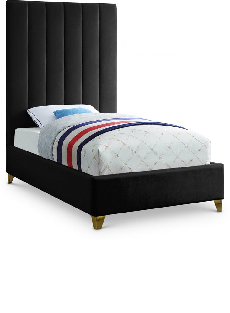 Meridian Furniture - Via Black Velvet Twin Bed - ViaBlack-T veiw 1