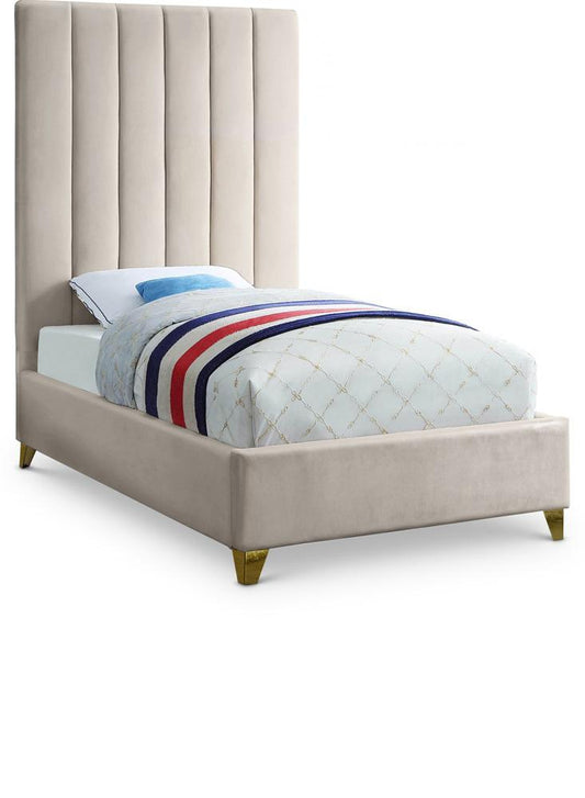 Meridian Furniture - Via Cream Velvet Twin Bed - ViaCream-T veiw 1
