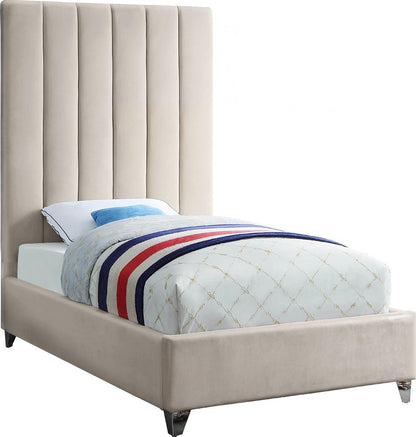 Meridian Furniture - Via Cream Velvet Twin Bed - ViaCream-T veiw 2