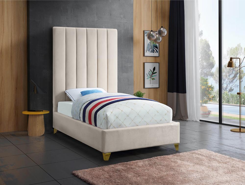 Meridian Furniture - Via Cream Velvet Twin Bed - ViaCream-T veiw 4