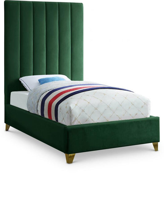 Meridian Furniture - Via Green Velvet Twin Bed - ViaGreen-T veiw 1