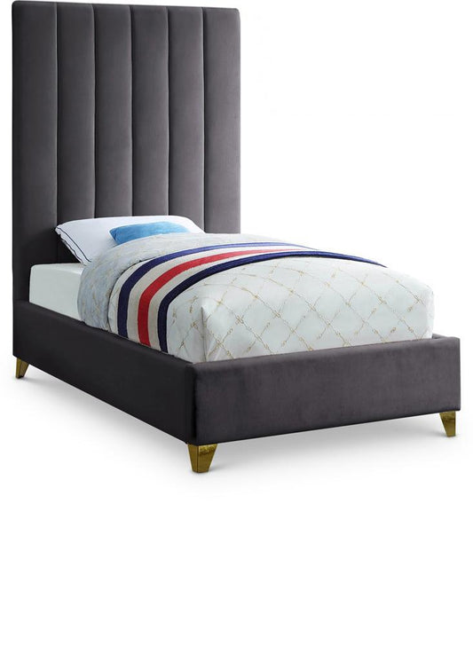 Meridian Furniture - Via Grey Velvet Twin Bed - ViaGrey-T veiw 1