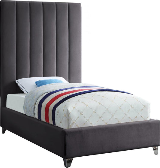 Meridian Furniture - Via Grey Velvet Twin Bed - ViaGrey-T veiw 2