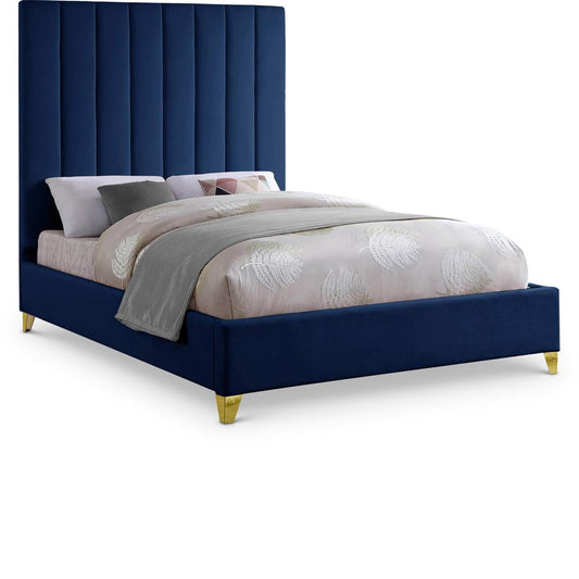 Meridian Furniture - Via Navy Velvet King Bed - ViaNavy-K veiw 1
