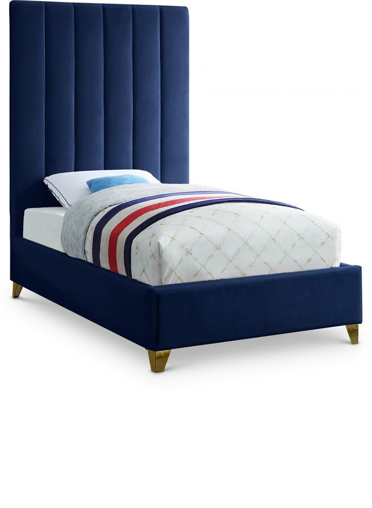 Meridian Furniture - Via Navy Velvet Twin Bed - ViaNavy-T veiw 1