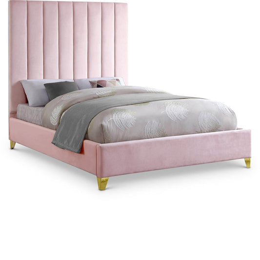 Meridian Furniture - Via Pink Velvet Queen Bed - ViaPink-Q veiw 1