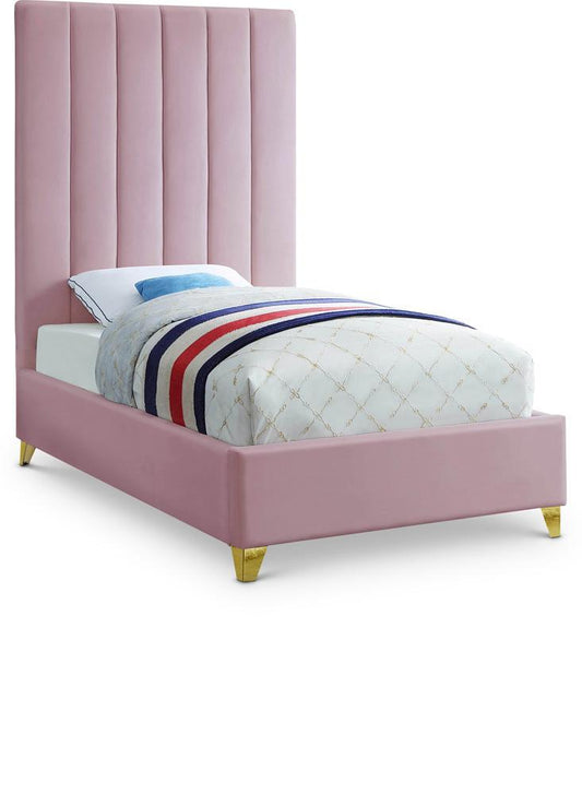 Meridian Furniture - Via Pink Velvet Twin Bed - ViaPink-T veiw 1