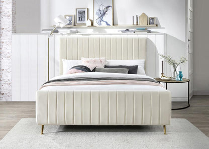 Meridian Furniture - Zara Cream Velvet King Bed - ZaraCream-K veiw 4
