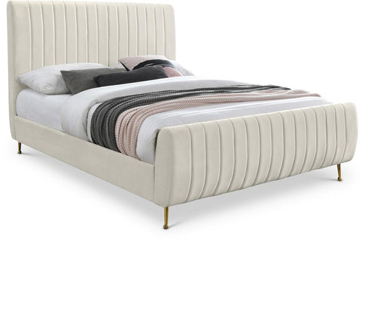 Meridian Furniture - Zara Cream Velvet Queen Bed - ZaraCream-Q veiw 1