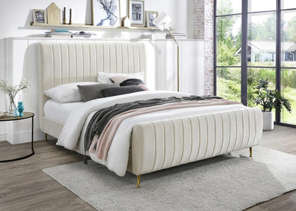 Meridian Furniture - Zara Cream Velvet Queen Bed - ZaraCream-Q veiw 2