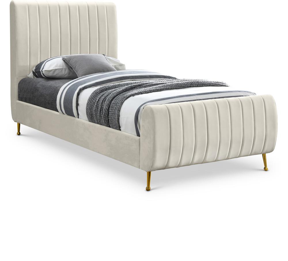 Meridian Furniture - Zara Cream Velvet Twin Bed - ZaraCream-T veiw 1
