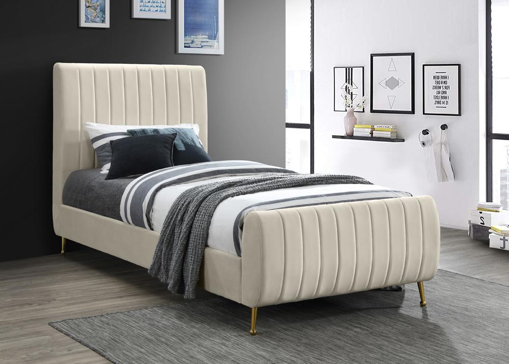 Meridian Furniture - Zara Cream Velvet Twin Bed - ZaraCream-T veiw 2