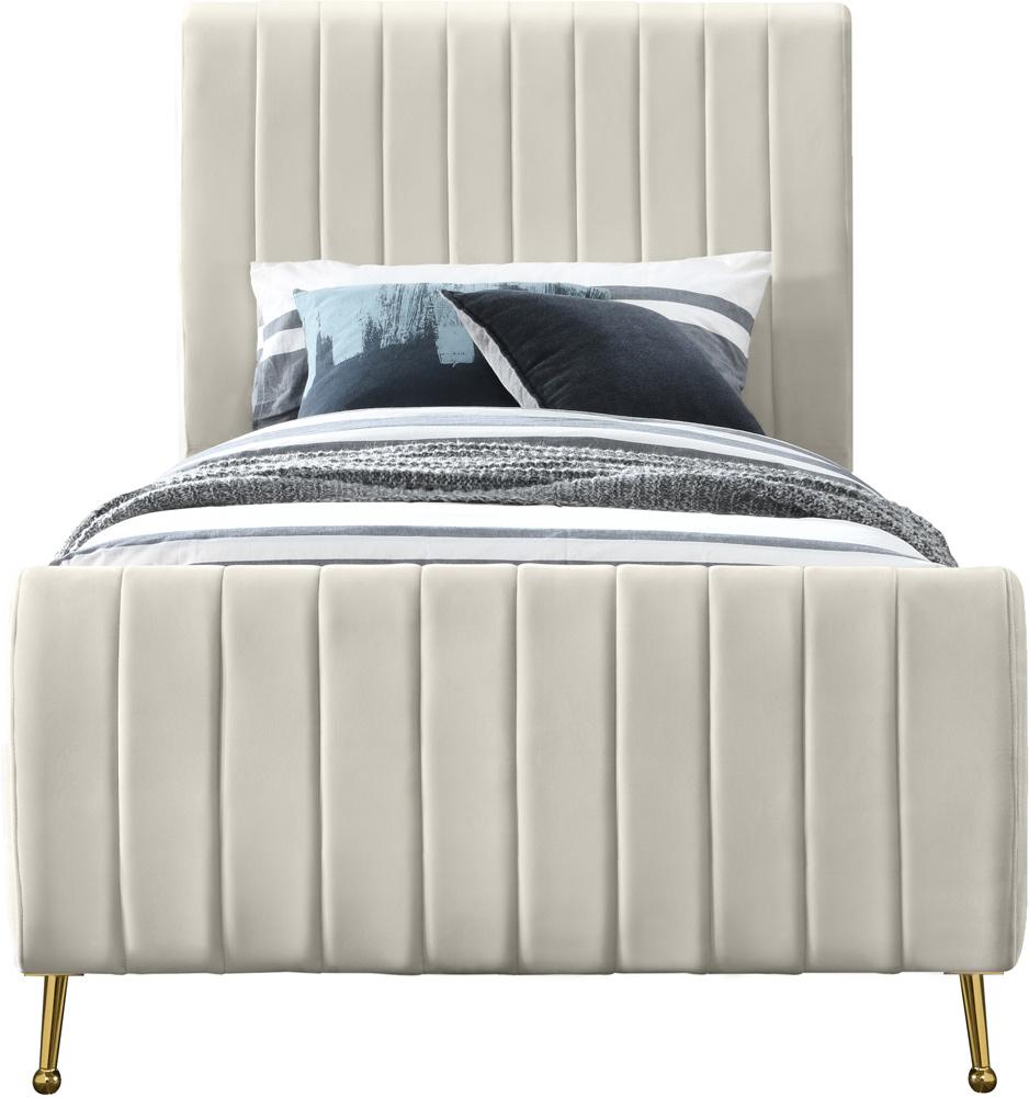 Meridian Furniture - Zara Cream Velvet Twin Bed - ZaraCream-T veiw 3