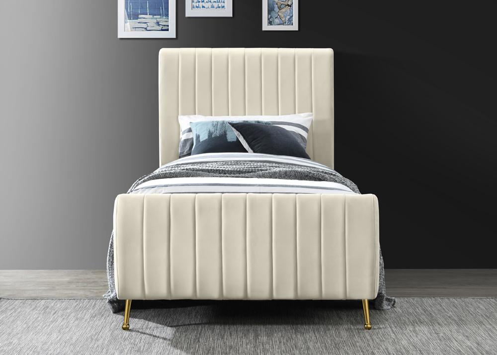 Meridian Furniture - Zara Cream Velvet Twin Bed - ZaraCream-T veiw 4