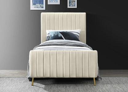 Meridian Furniture - Zara Cream Velvet Twin Bed - ZaraCream-T veiw 4