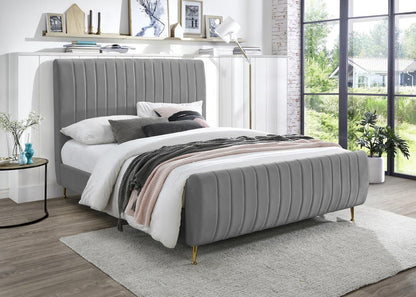 Meridian Furniture - Zara Grey Velvet Full Bed - ZaraGrey-F veiw 2