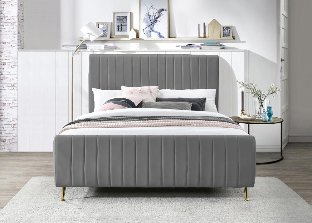 Meridian Furniture - Zara Grey Velvet Full Bed - ZaraGrey-F veiw 4