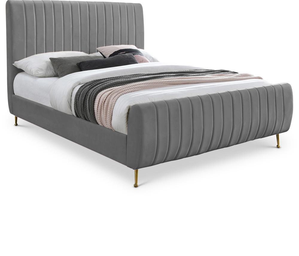 Meridian Furniture - Zara Grey Velvet King Bed - ZaraGrey-K veiw 1