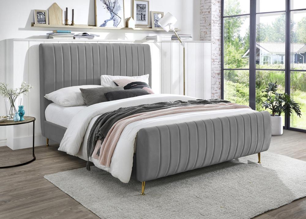 Meridian Furniture - Zara Grey Velvet King Bed - ZaraGrey-K veiw 2