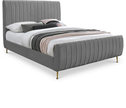 Meridian Furniture - Zara Grey Velvet Queen Bed - ZaraGrey-Q veiw 1
