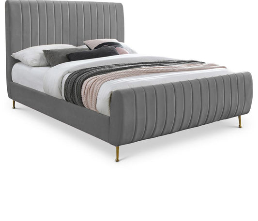 Meridian Furniture - Zara Grey Velvet Queen Bed - ZaraGrey-Q veiw 1